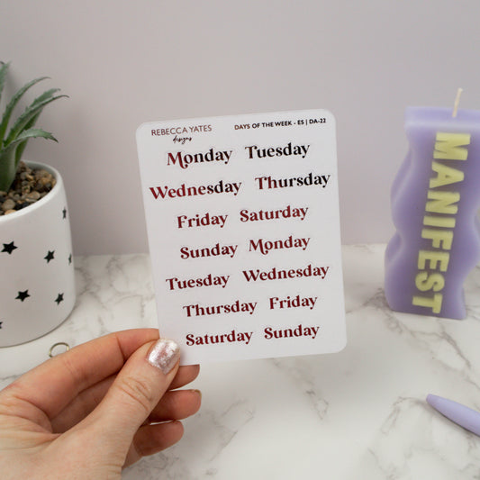 SIMPLE DAYS OF THE WEEK - FOILED PLANNER STICKERS