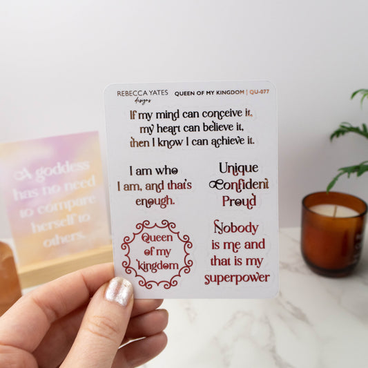 QUEEN OF MY KINGDOM - FOILED QUOTES STICKER SHEET