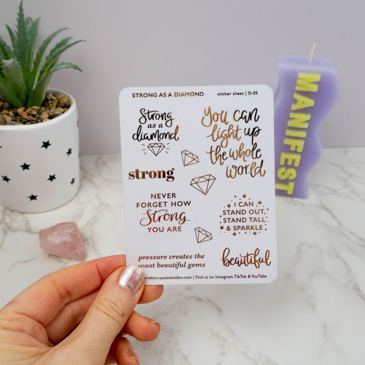 STRONG AS A DIAMOND - FOILED PLANNER STICKER QUOTES