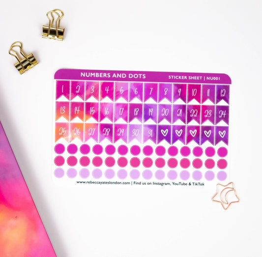 NUMBERS AND DOTS - PLANNER STICKERS PINK