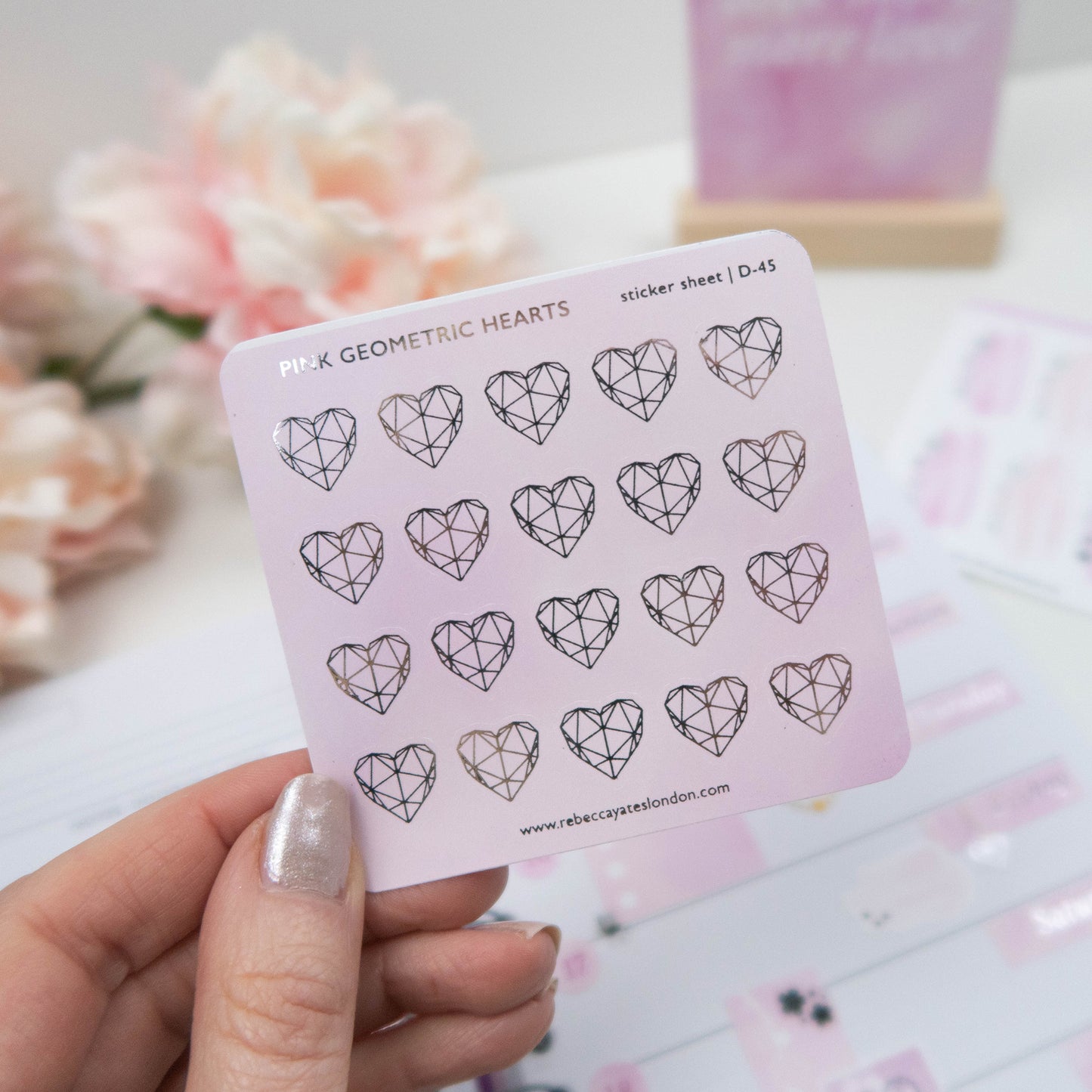PINK GEOMETRIC HEARTS - FOILED PLANNER STICKERS
